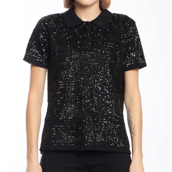 RALPH LAUREN 90s vintage polo sweater w/ black sequins and wool knit base M - Picture 1 of 16